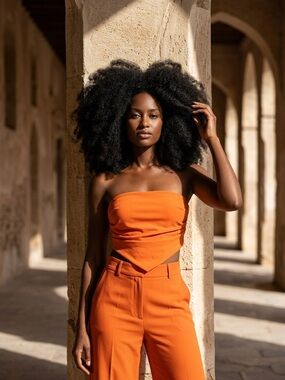 glam Vibrant Orange Strapless Crop Top